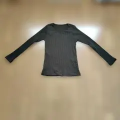 カーキ リブカットソー長袖Tシャツ　Vネック 美品のサムネイル