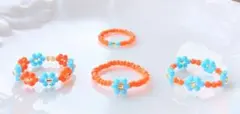 『No.88』みずいろオレンジ ビーズ リング 韓国 ハンドメイド 指輪 お花