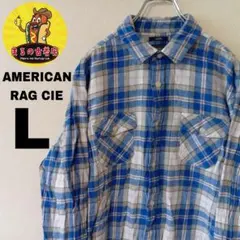USA古着 AMERICAN RAG CIE　ネルシャツL ブルーホワイトのサムネイル