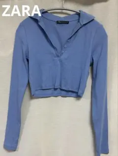 ZARA 水色クロップド ポロシャツ 長袖