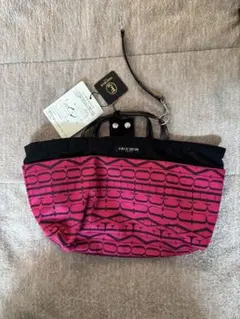 FAUCHON 幾何学模様 ポーチ ピンク/黒