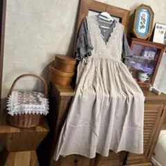 サマンサモスモス　コットンリネンスカラップレースジャンパースカート