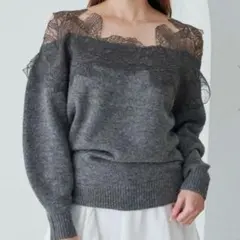 SNIDEL スナイデル　25AW レーストリミングニットプルオーバー　グレー