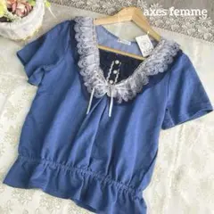 axes femme新品✨レーヤード風　デニム　フリルリボン　カットソー　ブルーのサムネイル
