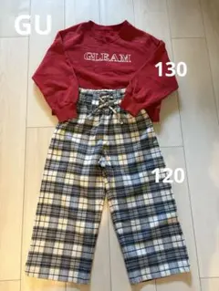 【美品】GU★キッズ★スウェットトップスとチェックパンツセット