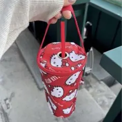 【韓国限定】サンリオ ハローキティ ドリンクホルダー タンブラー　保冷バッグ　赤のサムネイル