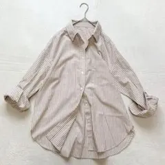 N166 GU ストライプシャツ ベージュ M ゆったり オーバーサイズ 長袖