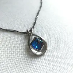 ネックレス チェーン ブルー 天然石 ヴィンテージ シンプル キューブ
