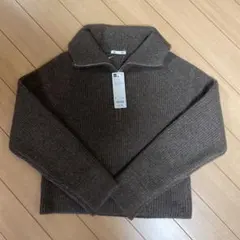 タグ付き新品、GU、ジーユー、ネップハーフジップニットプルオーバー、L、ブラウン