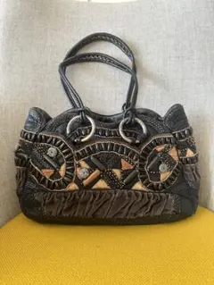 《お値下げ》ジャマンピエッシュ　レザー＆ベルベットバッグ（ブラック系）