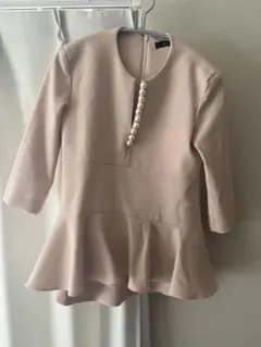 YOKO CHAN裾フリルパールスリットトップス38 超美品ベージュピンク