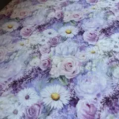 1㍍長新仕様パープル花プリント綿シーチング生地ハギレ布