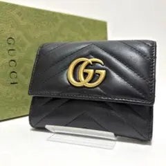 533✨美品✨グッチ 三つ折り財布 GGマーモント キルティングレザー ブラック