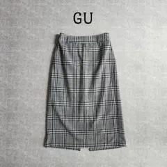 GU ストレッチタイトスカート ミモレ丈 スリット入り チェック M