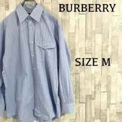 【美品】BURBERRY LONDON 長袖シャツ ロゴ刺繍 M ストライプ柄