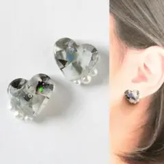 小さめハート フラワー レジン ピアス ハンドメイド イヤリング変更可
