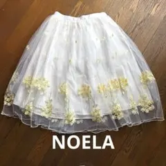 NOELA 花刺繍 ホワイト チュールギャザースカートひざ丈のサムネイル