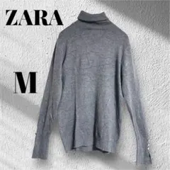 ザラZARA ハイネックニット　袖スリット　シンプル　キレイ系　グレー　M