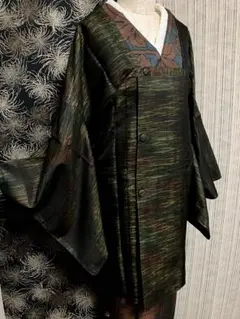 【NEW】美品♡秋カラー グリーン ブラウン 縞グラデーション 道行コート