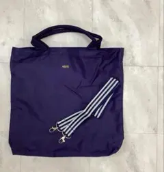 AHKAH ネイビー トートバッグ ストライプストラップ付き