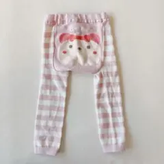 ベビー レギンス 85 ピンクと白のストライプ リボンクマちゃん