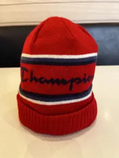Champion ロゴ 赤×ネイビー ニット帽