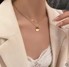 2連ゴールド ラスト サージカルステン 【大人気】コイン✨ジルコニア ネックレス