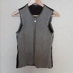 リブ編みストライプノースリーブLサイズ