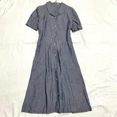 【デイヴィッド】ロングワンピース 丸襟 ベルト付 フルボタン 半袖 麻混 7