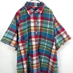 ラルフローレン　プルオーバー　チェック　シャツ　半袖　マドラス　グリーン　L