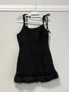 【GRL】ブラックキャミワンピース ファー付き ツイード