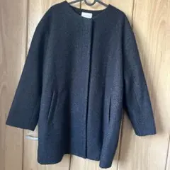 ネイビー　 ウール風コート　L