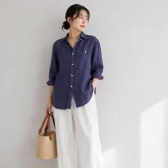 Polo Ralph Lauren ポロ リネンシャツ M ネイビー リラックス