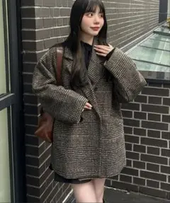 Ada ジャコット グレンチェック ダブルショート丈 ジャケットコート　ブラウン