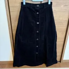 GU ジーユー コーデュロイ ロングスカート スカート　ブラック 黒 ボタン S