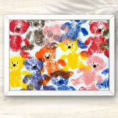 A4 カラフルなテディベアたちのぬくもり 水彩画アート インテリアポスター
