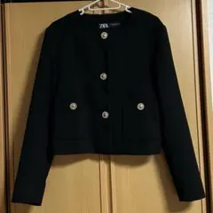 ZARA ザラ ノーカラージャケット 金ボタン ブラック 短丈 XS