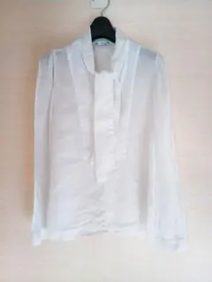 【未使用】ZARA リネン100% ホワイトシャツ 長袖 ボウタイ