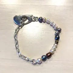 マルチカラー淡水パール チェーンブレスレット SILVER
