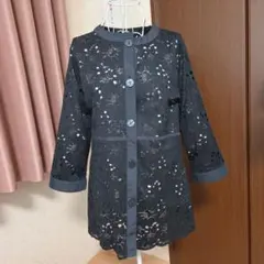 リリアンビューティ ノーカラージャケット L グレー リネン混 フリル裾 