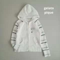 ジェラートピケ　パーカー　ルームウェア　袖ボーダー　背中ロゴ入り　ふわふわ