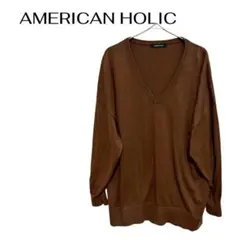 B0243AMERICAN HOLIC長袖ブラウス.Vネックチュニックビジネス
