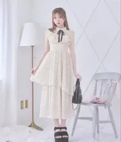 michellMacaron バイカラーティアードロングワンピース フリーサイズ