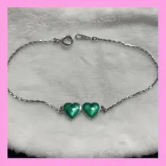 【期間限定】 25日迄 ハート型 シルバー ブレスレット 緑