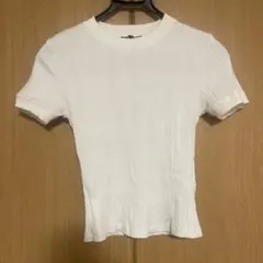 ホワイト リブ編み 半袖Tシャツ