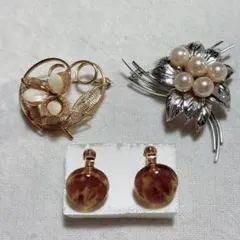 イヤリング 昭和レトロ 古着 ヴィンテージ ￼花 パール ハート フープ 
