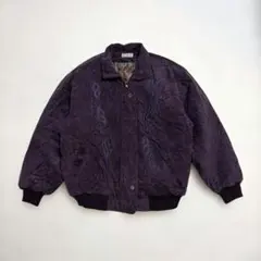 vintage 刺繍デザイン スエード調ブルゾン パープル 昭和レトロ 短丈