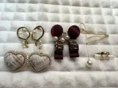 パール付きハート型ピアス、イヤーカフセット