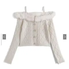 ファーオフショルダーケーブル編みニットトップス[gn549]