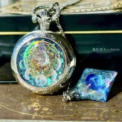 ブラックオパール風 八面体ペンデュラム付き懐中時計｜魔法陣×歯車